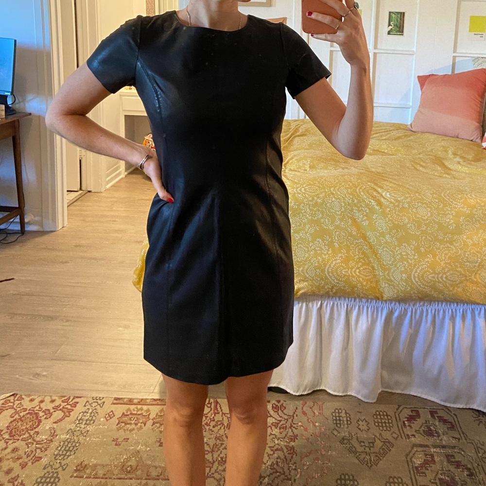 Black faux leather short sleeve dress